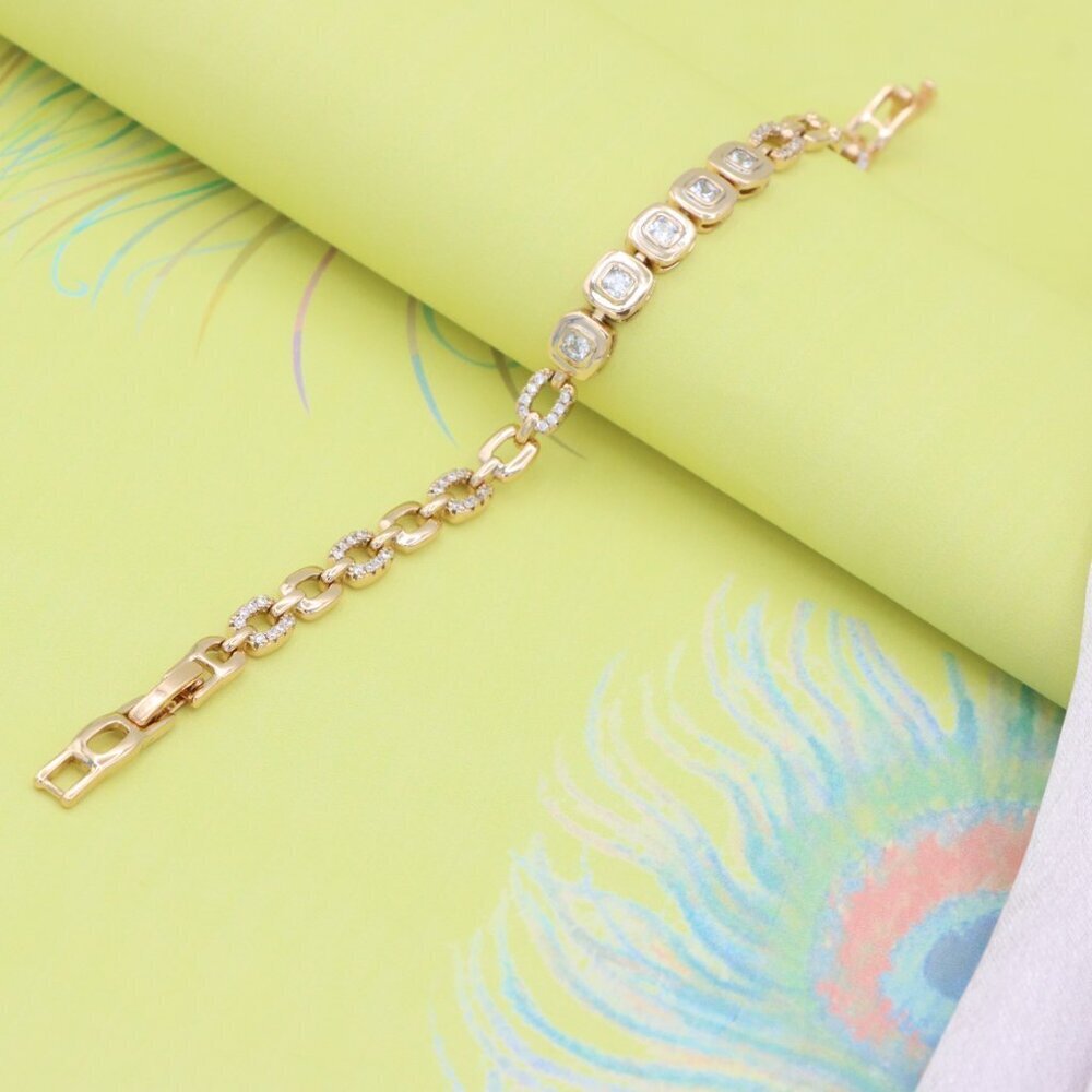 "Cushion Cut Crystal Rose Gold Link Bracelet, XPBL0770 - Picture 2 of 12